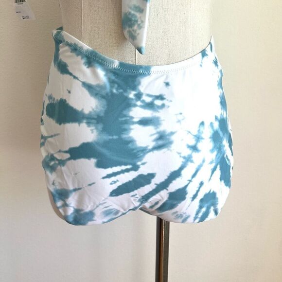 Bar III Spiraling Twist-Front Monokini One-Piece Swimsuit Aqua Blue White Size M - Picture 8 of 14